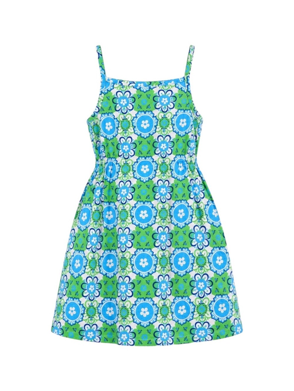 Hanna Andersson Kids Sundress Cotton White Blue Green Geometric Girls 110 5 5T